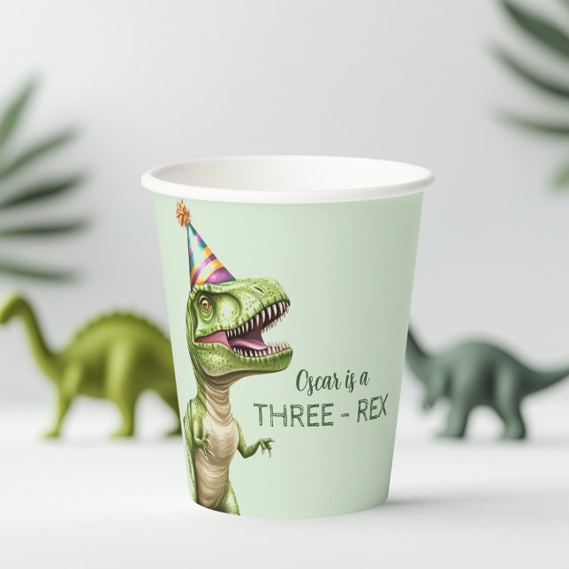 Gobelets En Papier Coupe de papier d'anniversaire de dinosaure à troi (Créateur téléchargé)