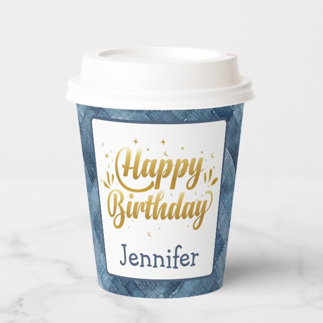 Gobelets En Papier Coupe de papier d'anniversaire Denim Blue Jean (Recto)