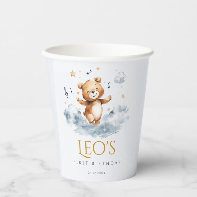 Gobelets En Papier Coupe de papier d'aquarelle de l'ours premier anni (Recto)