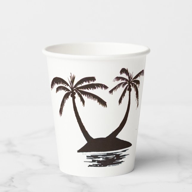 Gobelets En Papier Coupe de papier - Silhouette de l'île tropicale (Verso)