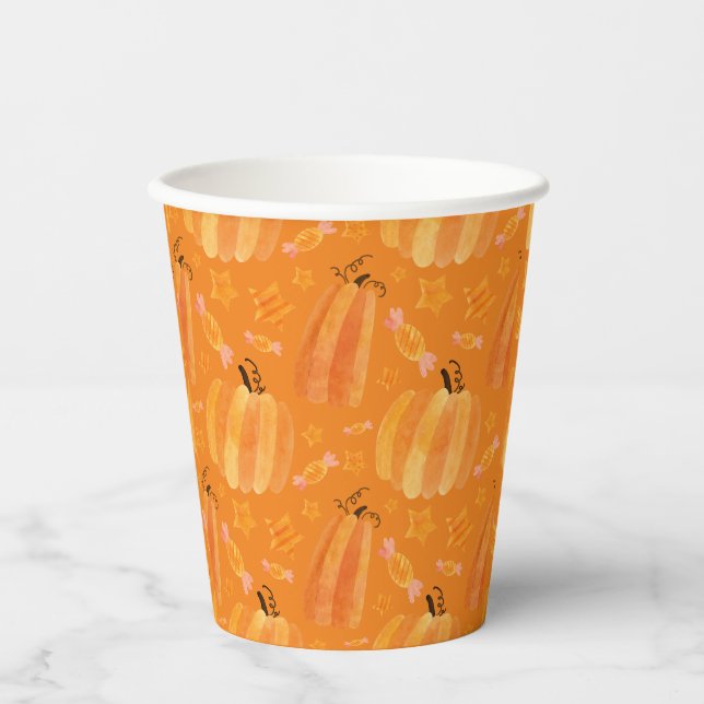 Gobelets En Papier Coupe du Motif Citrouille d'Halloween (Recto)