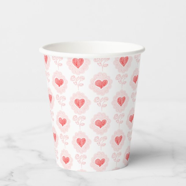 Gobelets En Papier Coupe du papier de la Saint-Valentin (Recto)