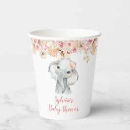 Gobelets En Papier Coupe en papier Baby shower rose Boho Elephant Gir