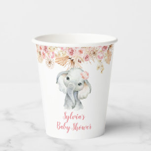 Gobelets En Papier Coupe en papier Baby shower rose Boho Elephant Gir