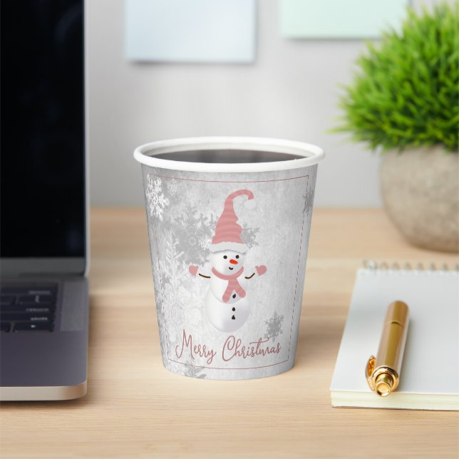 Gobelets En Papier Coupe en papier de Noël Rose Snowman (Insitu)