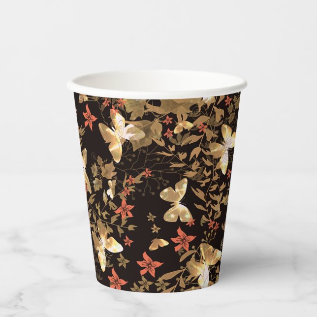 Gobelets En Papier Coupe en papier papillon d'or (Recto)