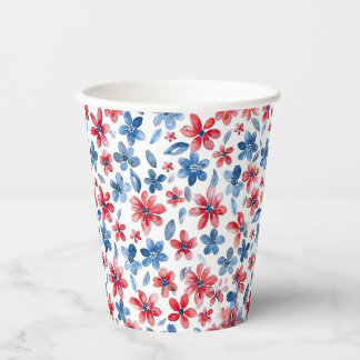 Gobelets En Papier Coupe Florale Rouge Blanc et Papier Bleu 4 juillet