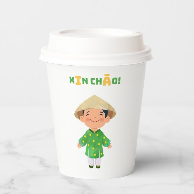 Gobelets En Papier Coupe Hello Vietnam - "Xin Chào" (Recto)