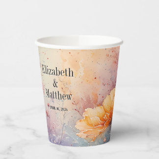 Gobelets En Papier Coupe papier avec Fleurs aquarelles + Noms + Date