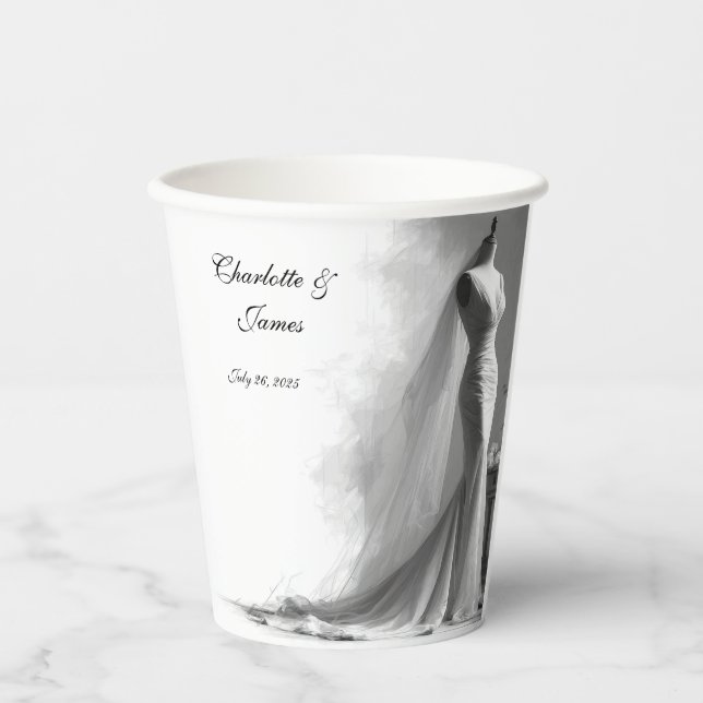 Gobelets En Papier Coupe papier Mariage Romantique pour mariée - Élég (Recto)
