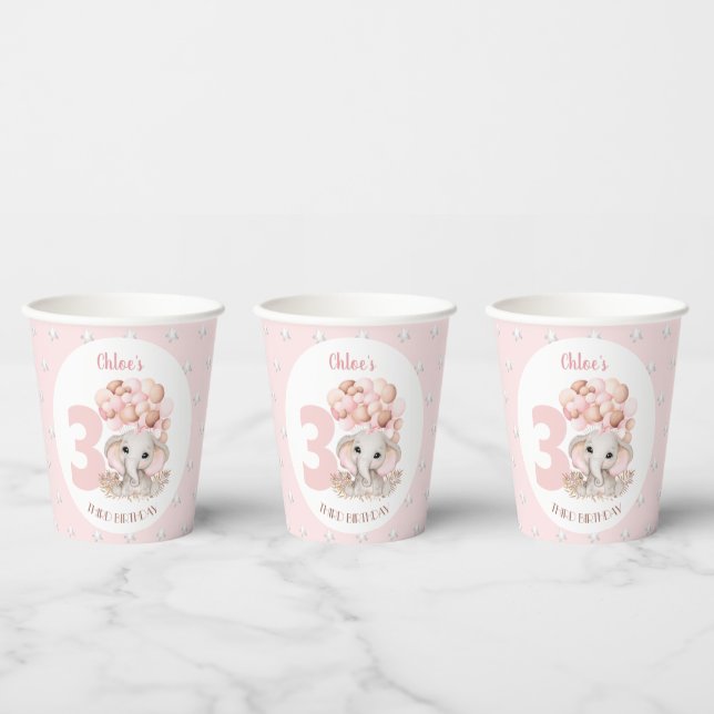 Gobelets En Papier Coupes d'anniversaire avec un joli éléphant rose (Multi)