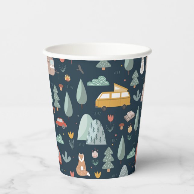 Gobelets En Papier Coupes De Fête De Camping | Scène forestière (Verso)
