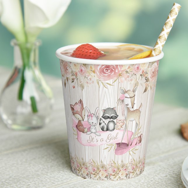 Gobelets En Papier Coupes de papier Baby shower Girl Woodland (Créateur téléchargé)