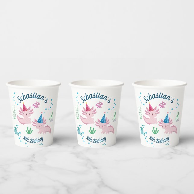 Gobelets En Papier Coupes de papier blanc d'anniversaire Axolotday le (Multi)