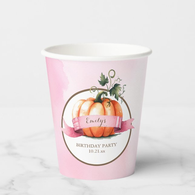 Gobelets En Papier Coupes de papier Citrouille rose Anniversaire (Recto)