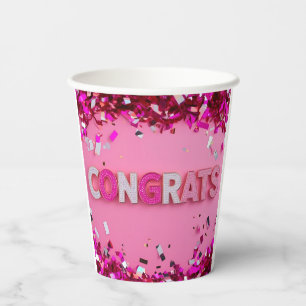 Gobelets En Papier Coupes de papier "Félicitations" en verre rose