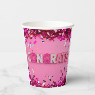 Gobelets En Papier Coupes de papier "Félicitations" en verre rose