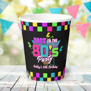 Gobelets En Papier Coupes de papier Neon Anniversaire des années 80 R