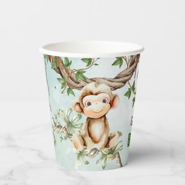 Gobelets En Papier Coupes de papier personnalisées Baby shower singe (Recto)