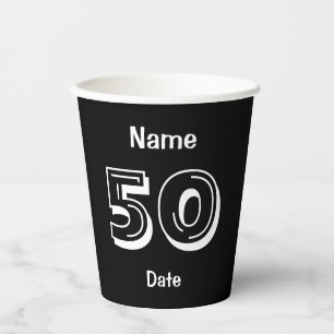Gobelets En Papier Coupes de papier personnalisées Black 50th Birthd
