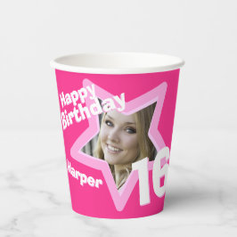 Gobelets En Papier Coupes de papier personnalisées rose 16e anniversa