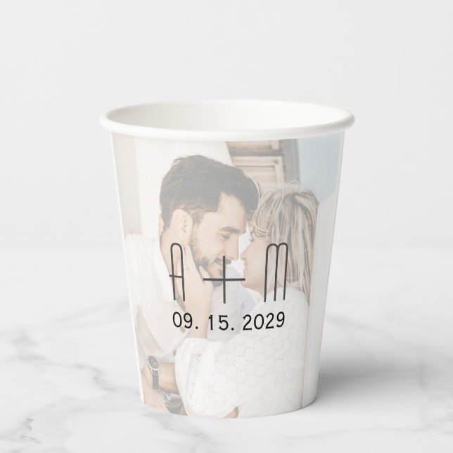 Gobelets En Papier Coupes de papier photo Mariage Monogramme (Verso)