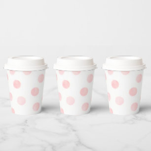 Gobelets En Papier Coupes de papier polkadot rose et blanc avec couve