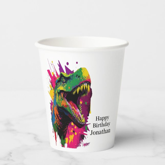 Gobelets En Papier Coupes de papier rose Cool Dinosaur (Recto)