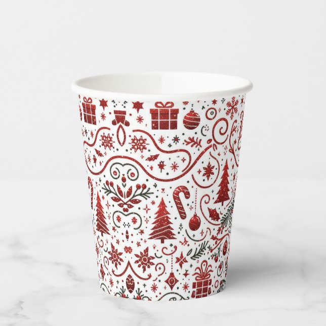 Gobelets En Papier Coupes de papier rouge blanc de Noël (Gauche)