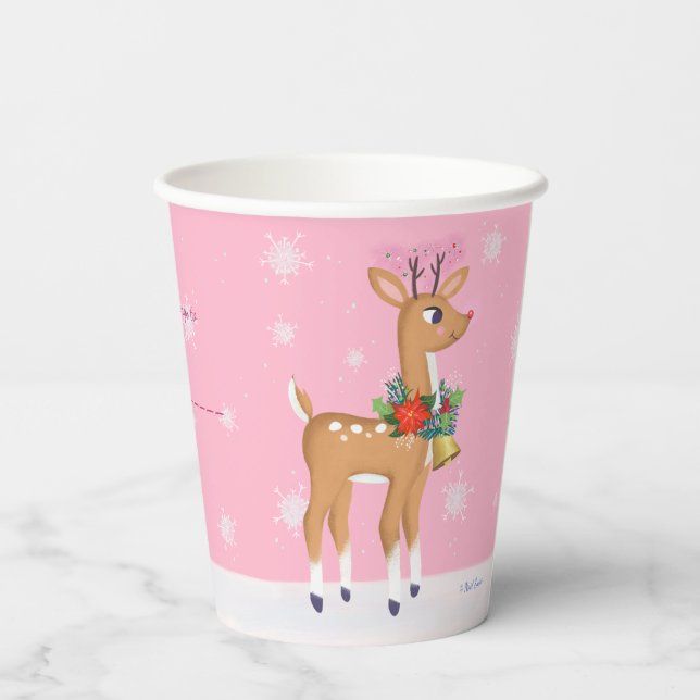 Gobelets En Papier Coupes de papier Rudolph de Noël rose (Verso)