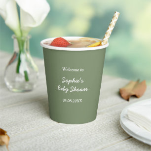 Gobelets En Papier Coupes de papier vert de baby shower minimaliste