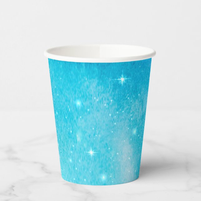 Gobelets En Papier Coupes en papier Baby shower bleu étoilé (Gauche)