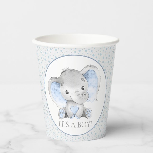 Gobelets En Papier Coupes en papier Baby shower pour éléphant garçon (Recto)