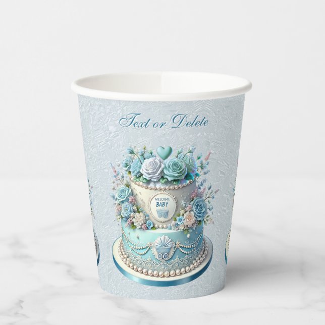 Gobelets En Papier Coupes en papier bleu fleur de gâteau (Gauche)