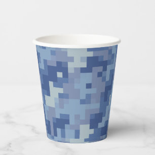 Gobelets En Papier Coupes en papier Camouflage numérique bleu