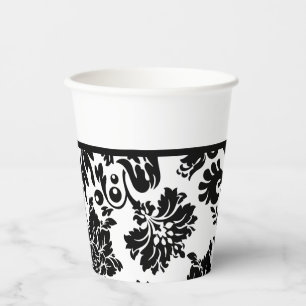 Gobelets En Papier Coupes en papier damassé noir et blanc