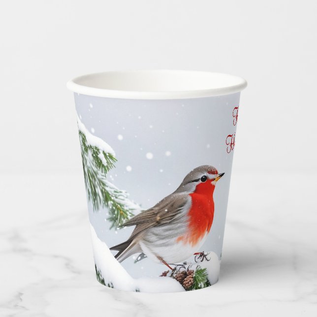 Gobelets En Papier Coupes en papier de Noël Red Robin (Recto)