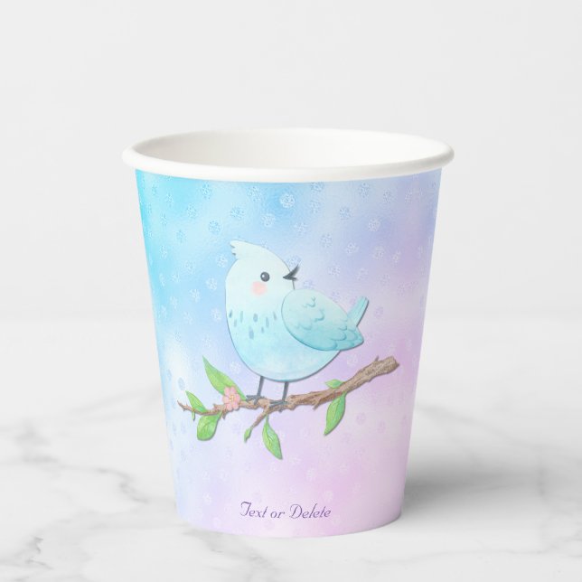 Gobelets En Papier Coupes en papier d'oiseaux bleues (Recto)