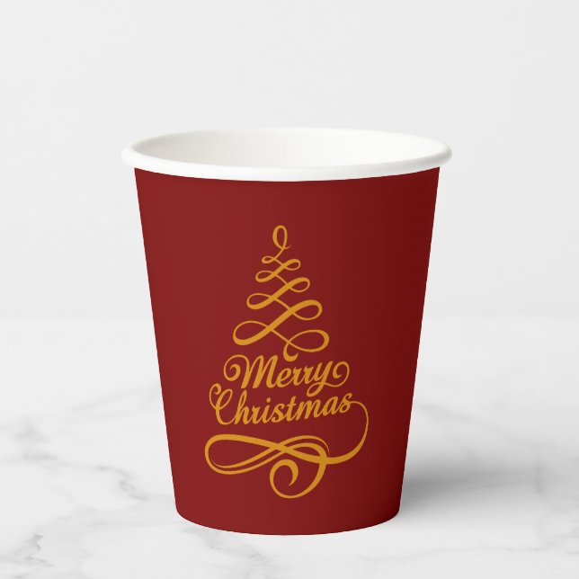 Gobelets En Papier Coupes en papier Festif Gold Christmas Tree (Recto)