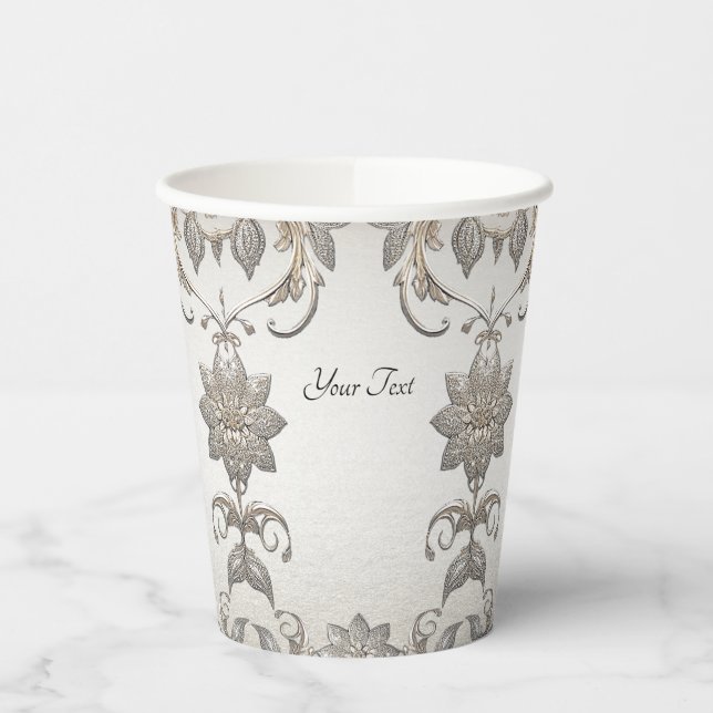 Gobelets En Papier Coupes en papier floral argent (Gauche)