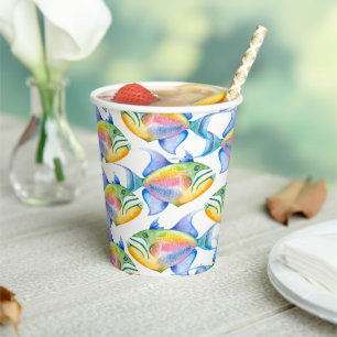Gobelets En Papier Coupes en papier Motif de poisson tropical coloré