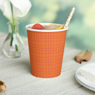 Gobelets En Papier Coupes en papier Motif orange Tartan