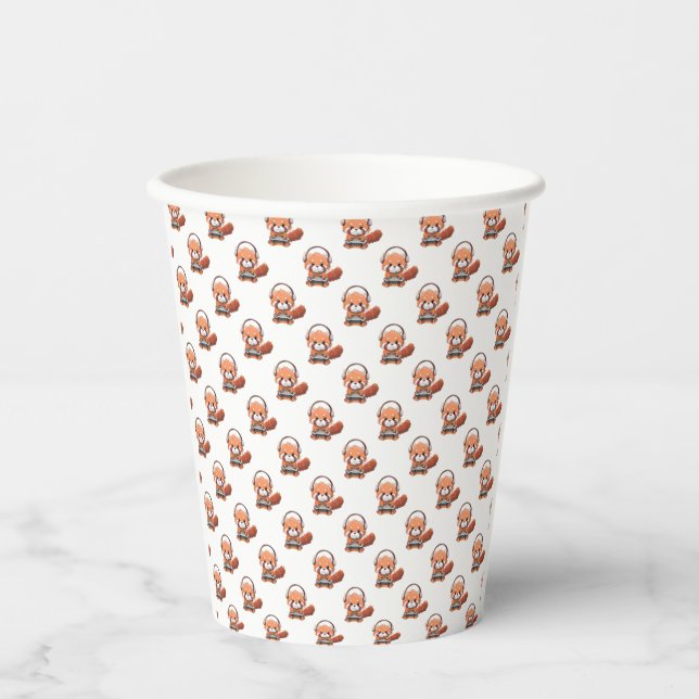 Gobelets En Papier Coupes en papier Red Panda Gamer (Recto)