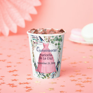 Gobelets En Papier Coupes en papier roses Quinceanera