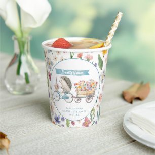 Gobelets En Papier Coupes florales de Baby shower de hérisson cultivé