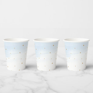 Gobelets En Papier Coupes Papier Ciel bleu et Gold Stars