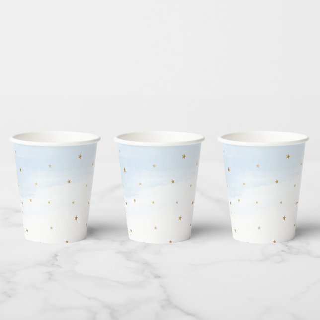Gobelets En Papier Coupes Papier Ciel bleu et Gold Stars (Multi)
