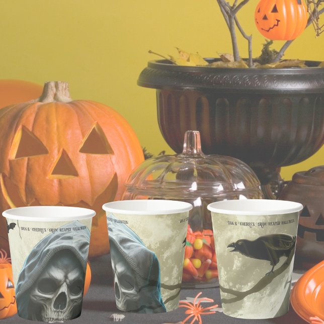Gobelets En Papier Coupes papier pour partie Halloween Reaper Grim (Grim Reaper Halloween Party Paper Cups)