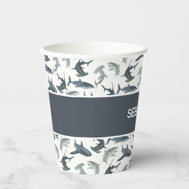 Gobelets En Papier Coupes personnalisées en papier de requin | Requin (Recto)