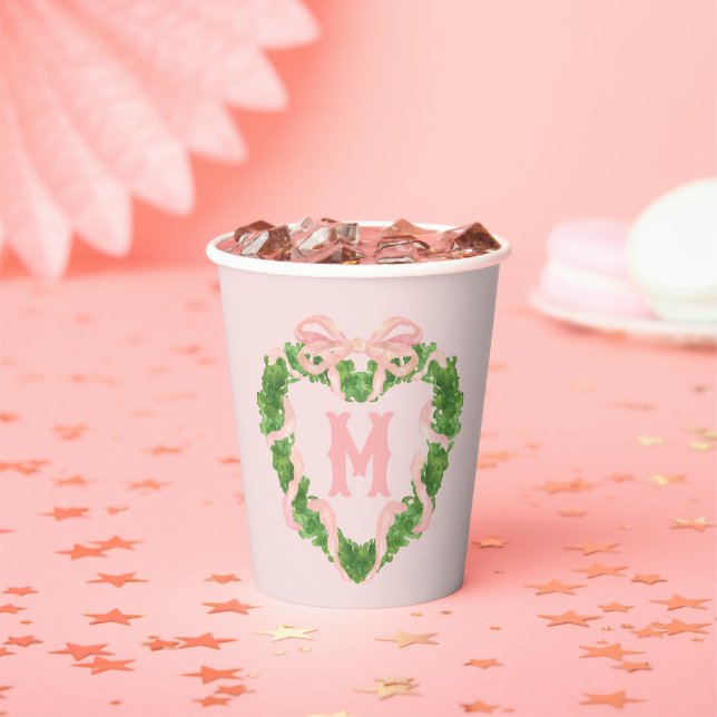 Gobelets En Papier Couronne de coeur avec cabot rose | Monogramme (Insitu)